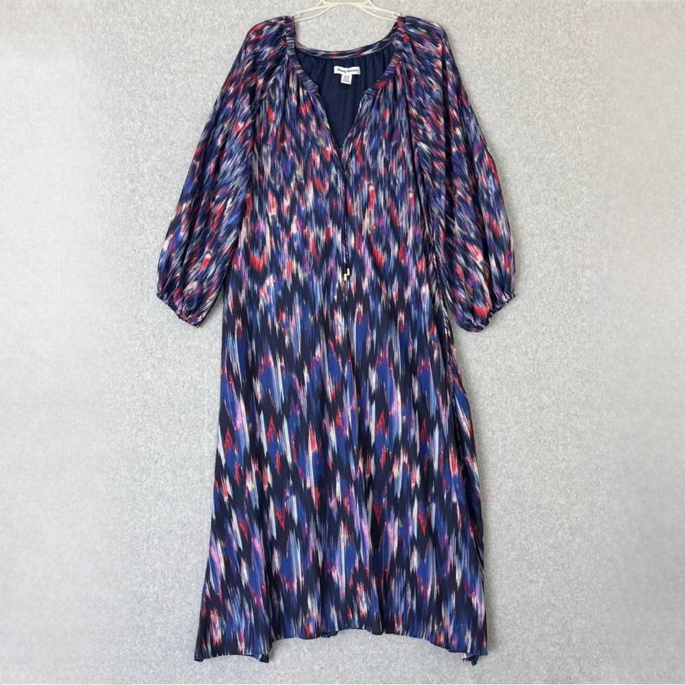 Tommy Bahama Long Sleeve Midi Dress Womens Size Medium Blue Purple Resort Boho - Picture 3 of 15